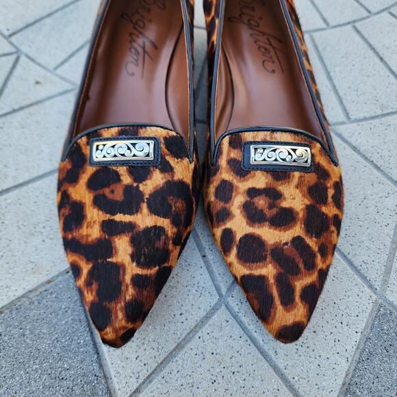 Brighton Eve Leather Leopard Print Calf Hair Pointed Toe Flats - Picture 4 of 10